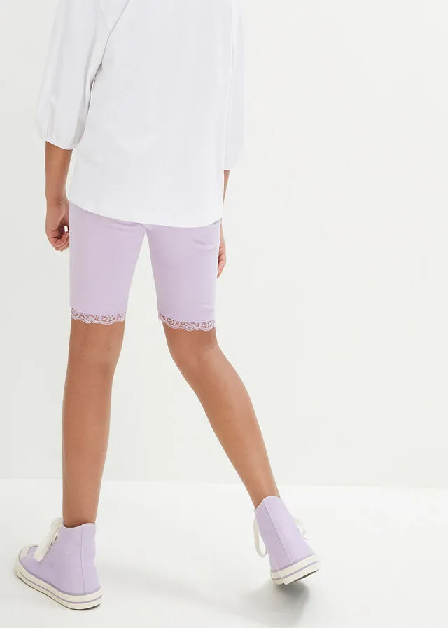 Pantalón ciclista para niñas con encaje (2 unidades) con algodón orgánico Blanco-lila pastel